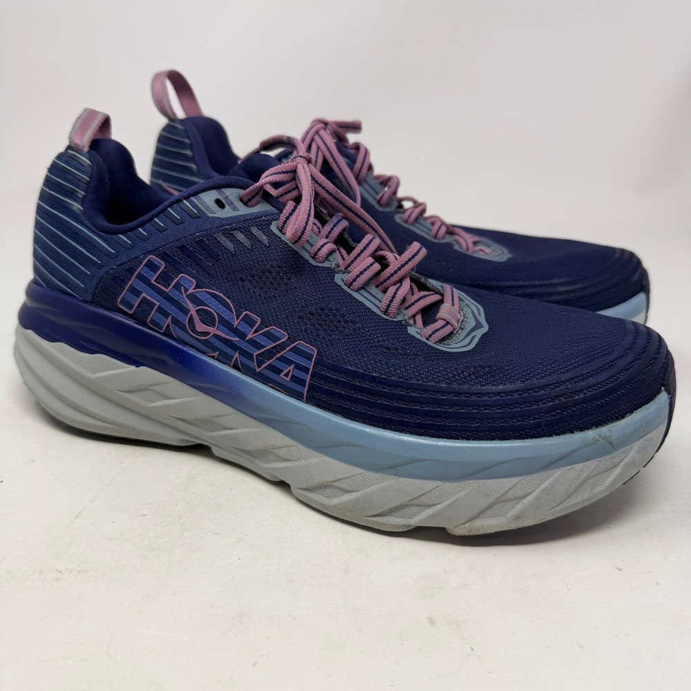 Hoka One One Running Shoes Womens 9 Bondi 6 Navy Purple 1019270 MBRB EUC